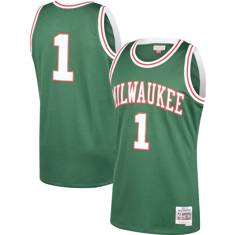 men8217s milwaukee bucks oscar robertson mitchell amp ness green 197071 hardwood classics swingman jersey