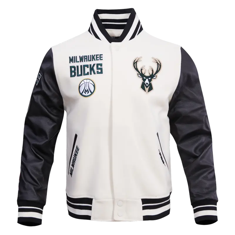 nba milwaukee bucks retro classic mens rib wool varsity jacket eggshellblack