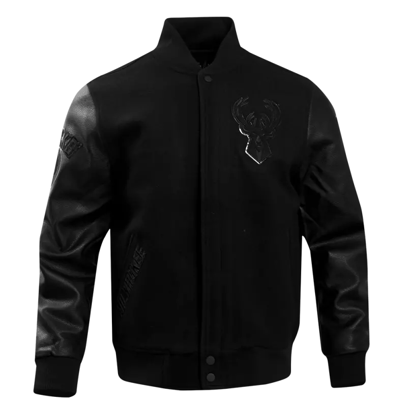 nba milwaukee bucks triple black pro mens varsity jacket triple black